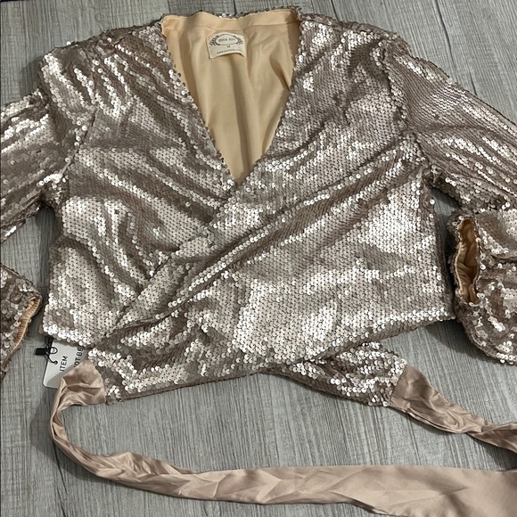 MIA Joy Sequin Wrap Top with Tie - Picture 7 of 8